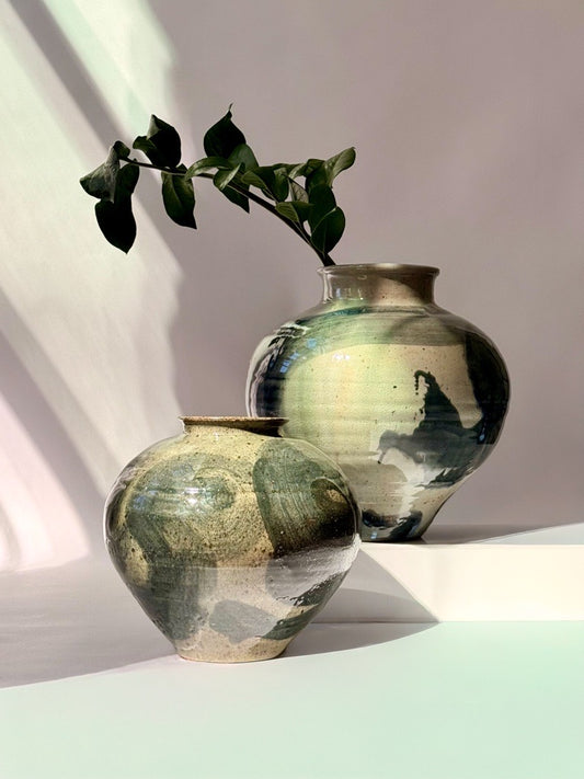 hand-thrown earth tone stoneware vessel